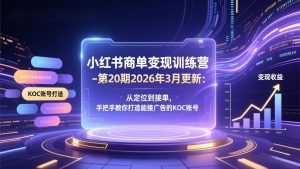 小红书商单变现训练营-第20期26年3月更新：从定位到接单，手把手教你打造能接广告的KOC账号-副业网创