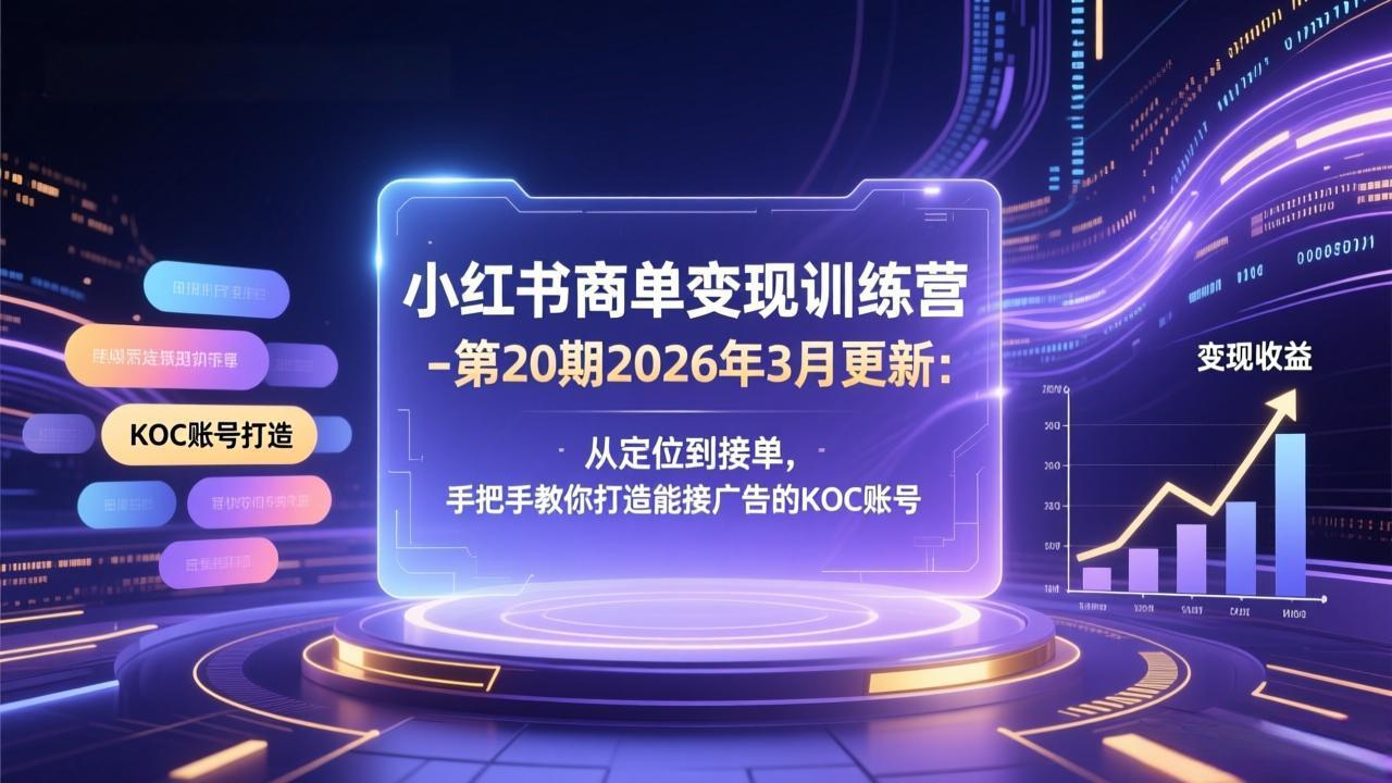 小红书商单变现训练营-第20期26年3月更新：从定位到接单，手把手教你打造能接广告的KOC账号-副业网创