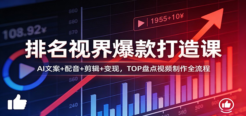排名视界爆款打造课：AI文案+配音+剪辑+变现，TOP盘点视频制作全流程-副业网创