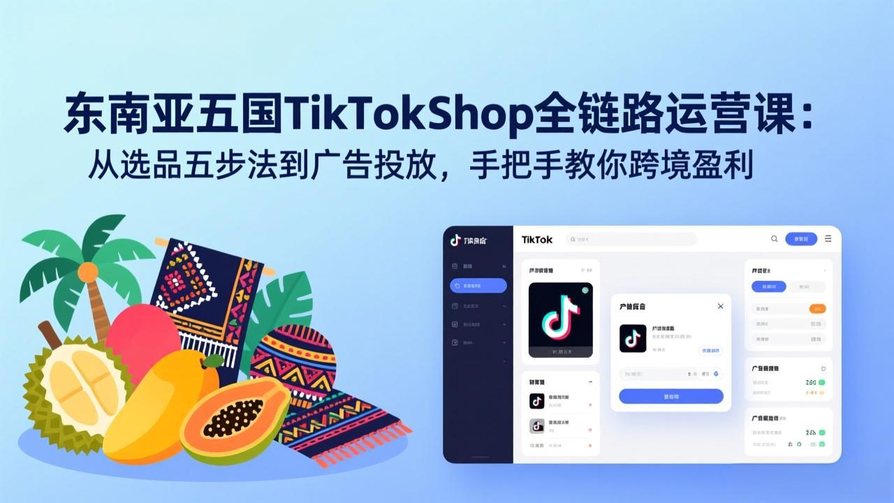 东南亚五国TikTok Shop全链路运营课：从选品五步法到广告投放，手把手教你跨境盈利-副业网创