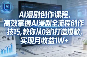某社群AI漫剧创作课程，高效掌握AI漫剧全流程创作技巧，教你从0到1打造爆款，实现月收益1W+-副业网创