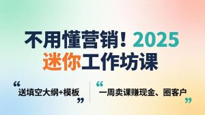 不用懂营销!2025 迷你工作坊课:送填空大纲 + 模板,一周卖课赚现金、圈客户-副业网创