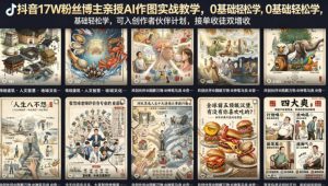 抖音17W粉丝博主亲授AI作图实战教学，0基础轻松学，可入创作者伙伴计划，接单收徒双增收-副业网创