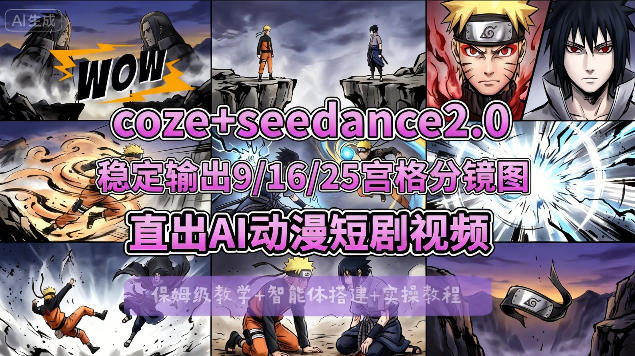 [COZE搭建教学]COZE+即梦Seedance 2.0稳定输出9-16-25宫格分镜图直出AI漫剧视频-副业网创