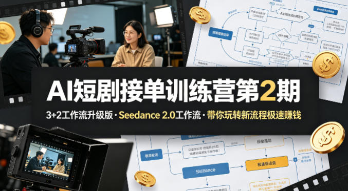 AI短剧接单训练营第2期，3+2工作流升级版，Seedance 2.0工作流，带你玩转新流程极速賺钱-副业网创