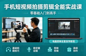 手机短视频拍摄剪辑全能实战课:零基础入门到高手,稳定器运镜+电脑剪映全套自学教程-副业网创