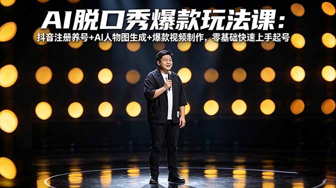 AI脱口秀爆款玩法课：抖音注册养号+AI人物图生成+爆款视频制作，零基础快速上手起号-副业网创
