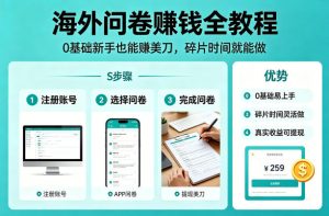 海外问卷賺钱全教程,0基础新手也能賺美刀,碎片时间就能做-副业网创