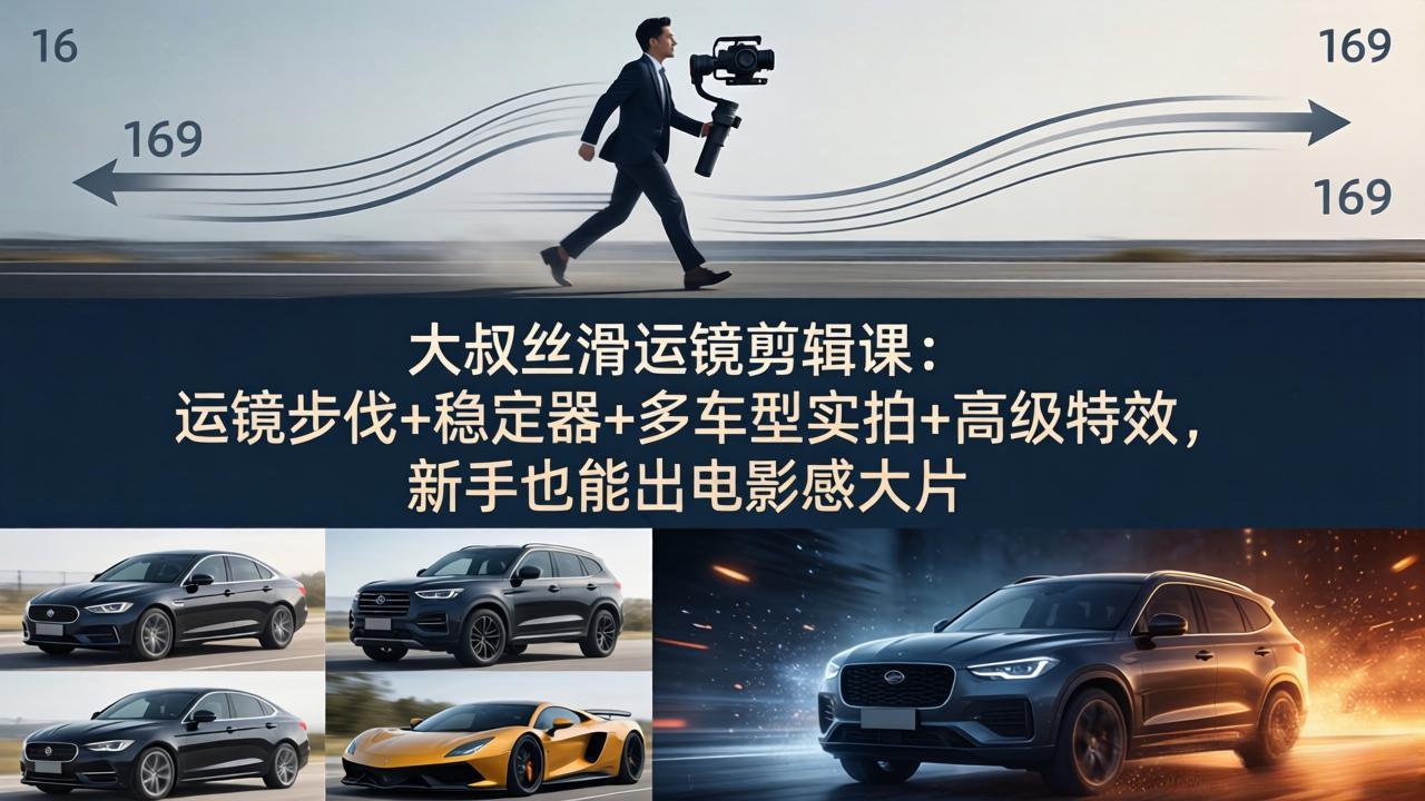 大叔丝滑运镜剪辑课：运镜步伐+稳定器+多车型实拍+高级特效，新手也能出电影感大片-副业网创