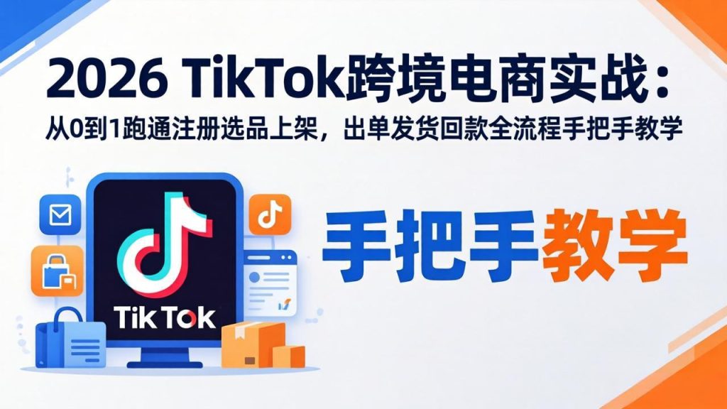 2026TikTok跨境电商实战-更新：从0到1跑通注册选品上架，出单发货回款全流程手把手教学-副业网创