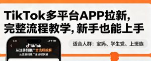 TikTok多平台APP拉新，完整流程教学，新手也能上手，轻松出海搞美金-副业网创