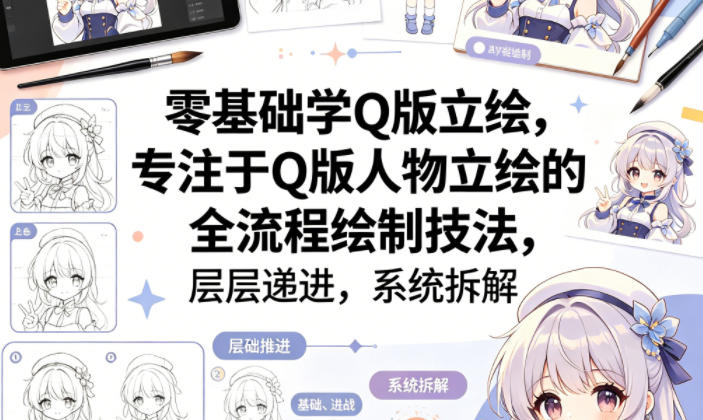 零基础学Q版立绘，专注于Q版人物立绘的全流程绘制技法，层层递进，系统拆解-副业网创