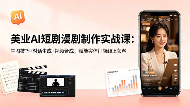 美业AI短剧漫剧制作实战课：生图技巧+对话生成+视频合成，赋能实体门店线上获客-副业网创