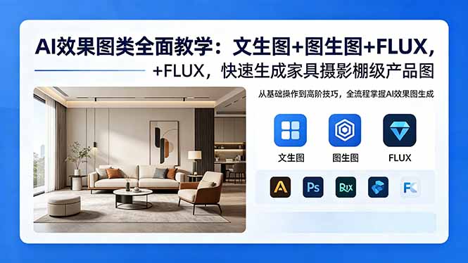 AI效果图类全面教学：文生图+图生图+FLUX，快速生成家具摄影棚级产品图-副业网创