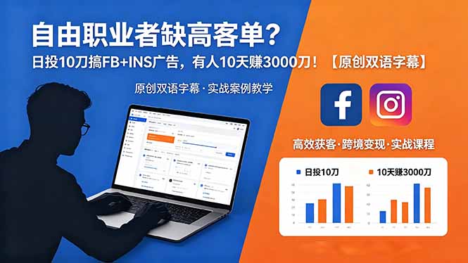自由职业者缺高客单?日投 10 刀搞 FB+INS 广告,有人 10 天赚 3000 刀!【原创双语字幕】-副业网创