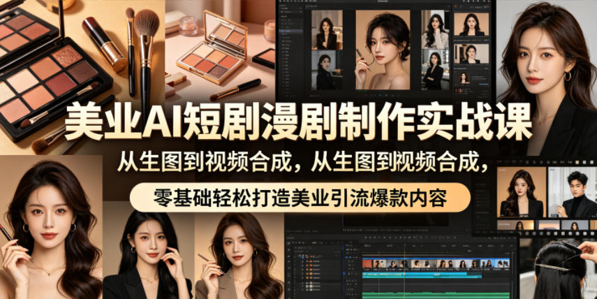 美业AI短剧漫剧制作实战课，从生图到视频合成，零基础轻松打造美业引流爆款内容-副业网创