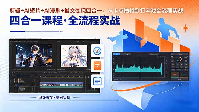剪辑+AI短片+AI漫剧+推文变现四合一，从卡点抽帧到打斗戏全流程实战-副业网创