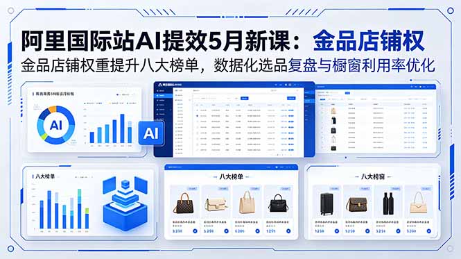 阿里国际站AI提效5月新课：金品店铺权重提升八大榜单，数据化选品复盘与橱窗利用率优化-副业网创
