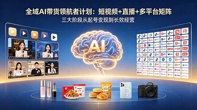 全域AI带货领航者计划：短视频+直播+多平台矩阵，三大阶段从起号变现到长效经营-副业网创