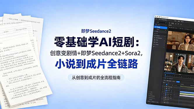 零基础学AI短剧：创意变剧情+即梦Seedance2+Sora2，小说到成片全链路-副业网创