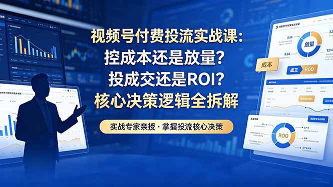 视频号付费投流实战课-5月：控成本还是放量？投成交还是ROI？核心决策逻辑全拆解-副业网创