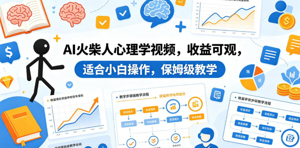 AI火柴人心理学视频，收益可观，适合小白操作，保姆级教学-副业网创