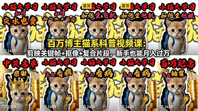 百万博主猫系科普视频课：剪映关键帧+抠像+复合片段，新手也能月入过万-副业网创