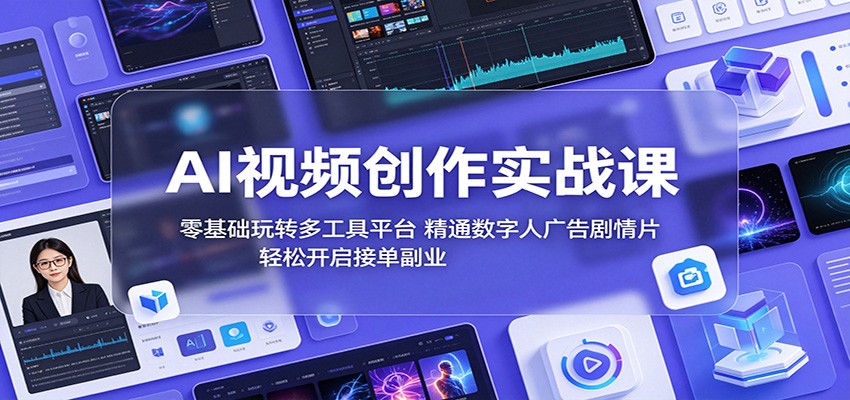 AI视频创作实战课:零基础玩转多工具平台,精通数字人广告、剧情片,轻松开启接单副业-副业网创