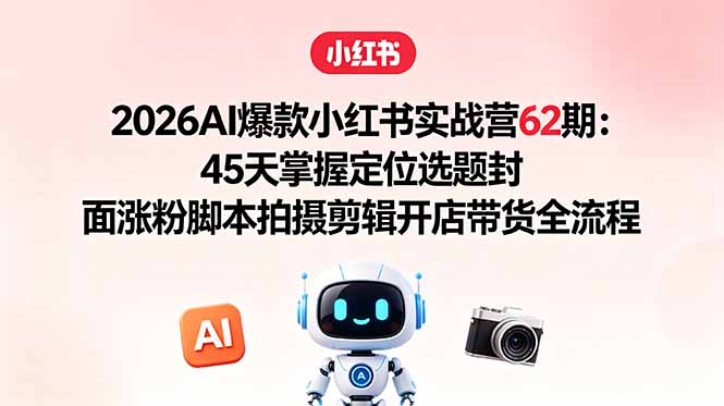 2026AI爆款小红书实战营62期：45天掌握定位选题封面涨粉脚本拍摄剪辑开店带货全流程-副业网创