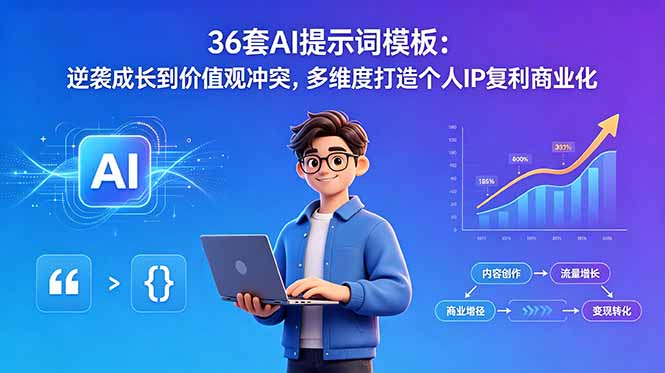 36套AI提示词模板：逆袭成长到价值观冲突，多维度打造个人IP复利商业化-副业网创