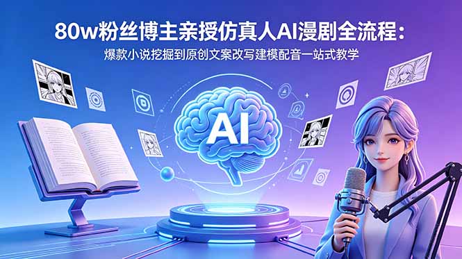 80w粉丝博主亲授仿真人AI漫剧全流程：爆款小说挖掘到原创文案改写建模配音一站式教学-副业网创