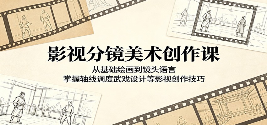 影视分镜美术创作课：从基础绘画到镜头语言，掌握轴线调度武戏设计等影视创作技巧-副业网创