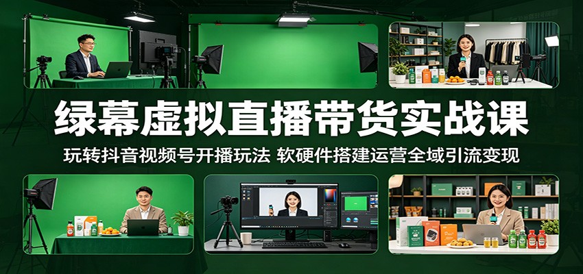 绿幕虚拟直播带货实战课：玩转抖音视频号开播玩法，软硬件搭建运营全域引流变现-副业网创