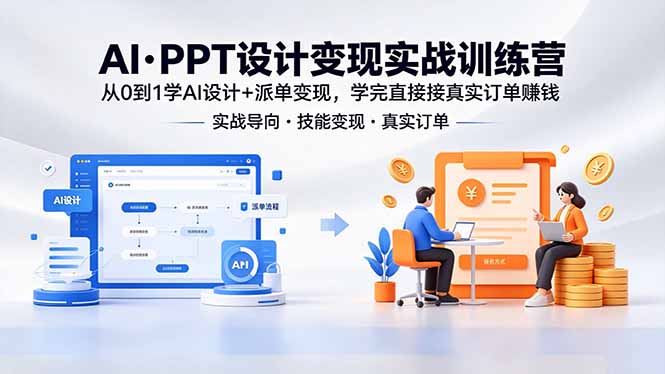 AI·PPT设计变现实战训练营，从0到1学AI设计+派单变现，学完直接接真实订单赚钱-副业网创