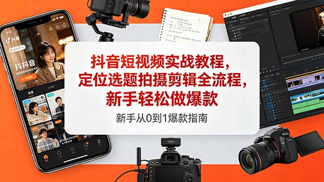 抖音短视频实战教程，定位选题拍摄剪辑全流程，新手轻松做爆款-副业网创