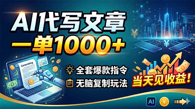 AI代写文章，一单1000+，全套爆款指令+无脑复制玩法，当天见收益！-副业网创
