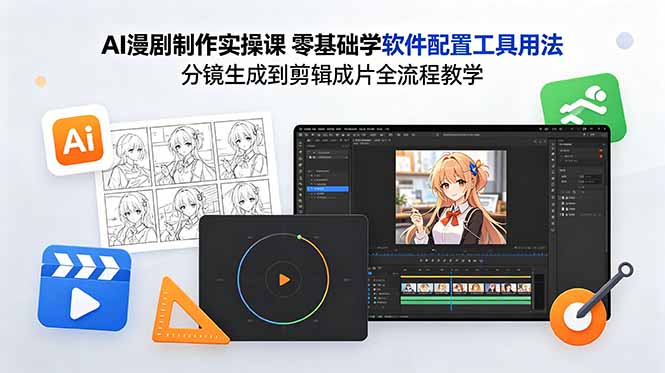 AI漫剧制作实操课 零基础学软件配置工具用法 分镜生成到剪辑成片全流程教学-副业网创