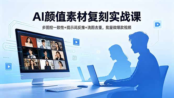 AI颜值素材复刻实战课，多图控一致性+提示词反推+洗图去重，批量做爆款视频-副业网创