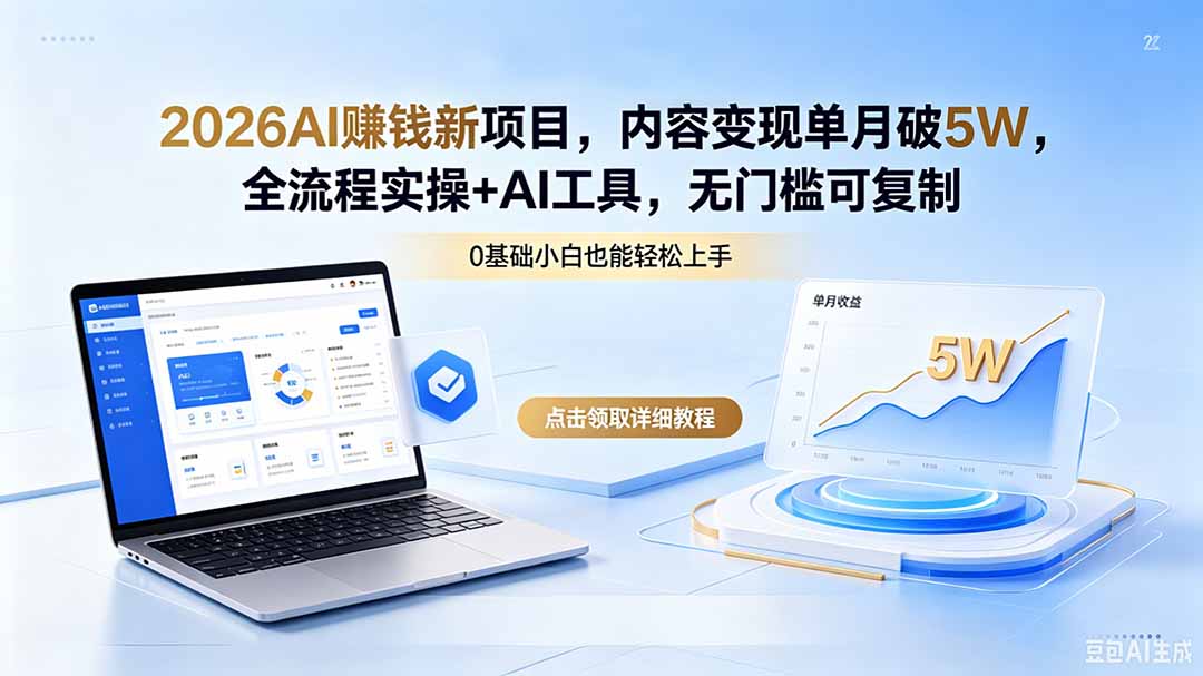 2026AI赚钱新项目，内容变现单月破5W，全流程实操+AI工具，无门槛可复制-副业网创