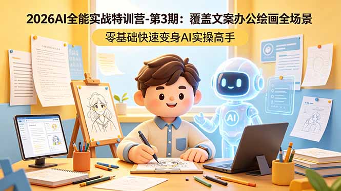 2026AI全能实战特训营-第3期：覆盖文案办公绘画全场景 零基础快速变身AI实操高手-副业网创