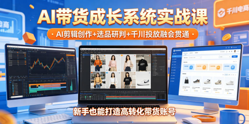 AI带货成长系统实战课，AI剪辑创作+选品研判+千川投放融会贯通，新手也能打造高转化带货账号(更新2026年)-副业网创