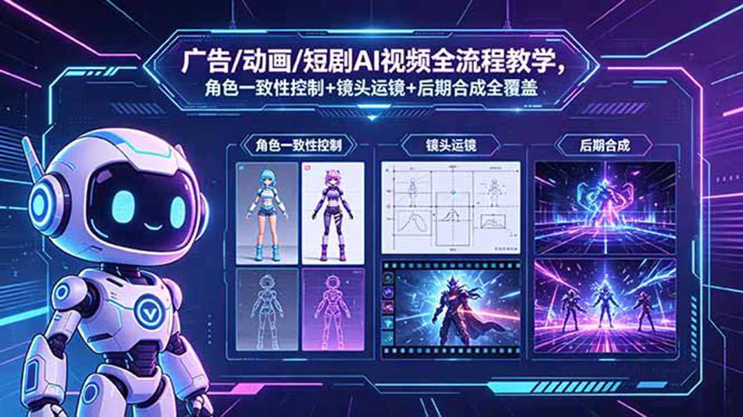 广告/动画/短剧AI视频全流程教学，角色一致性控制+镜头运镜+后期合成全覆盖-副业网创