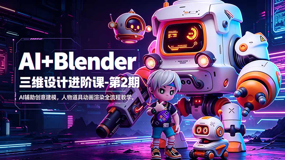AI+Blender三维设计进阶课-第2期：AI辅助创意建模，人物道具动画渲染全流程教学-副业网创
