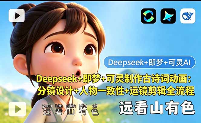 Deepseek+即梦+可灵制作古诗词动画：分镜设计+人物一致性+运镜剪辑全流程-副业网创