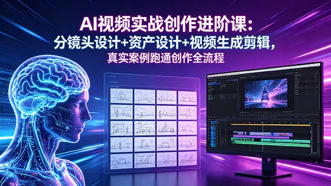 AI视频实战创作进阶课：分镜头设计+资产设计+视频生成剪辑，真实案例跑通创作全流程-副业网创