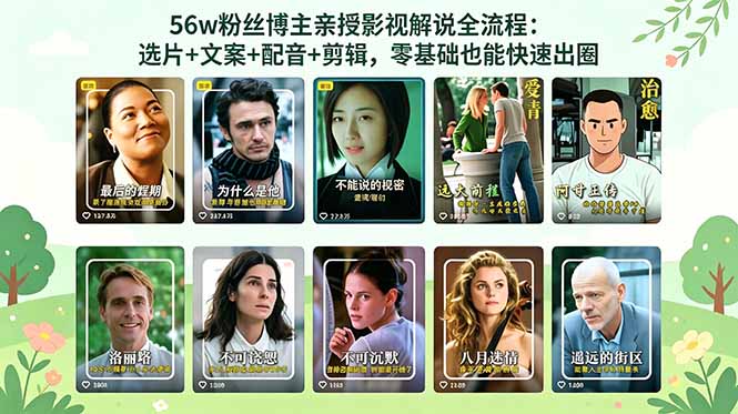 56万粉丝博主亲授影视解说全流程：选片+文案+配音+剪辑，零基础也能快速出圈-副业网创