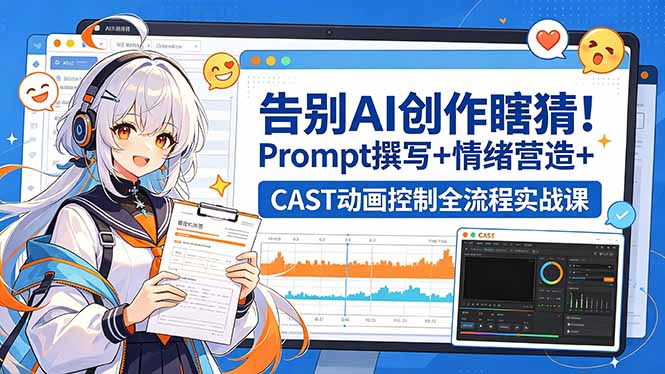 告别AI创作瞎猜！Prompt撰写+情绪营造+CAST动画控制全流程实战课-副业网创