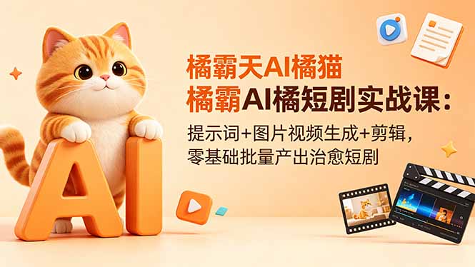 橘霸天AI橘猫短剧实战课：提示词+图片视频生成+剪辑，零基础批量产出治愈短剧-副业网创
