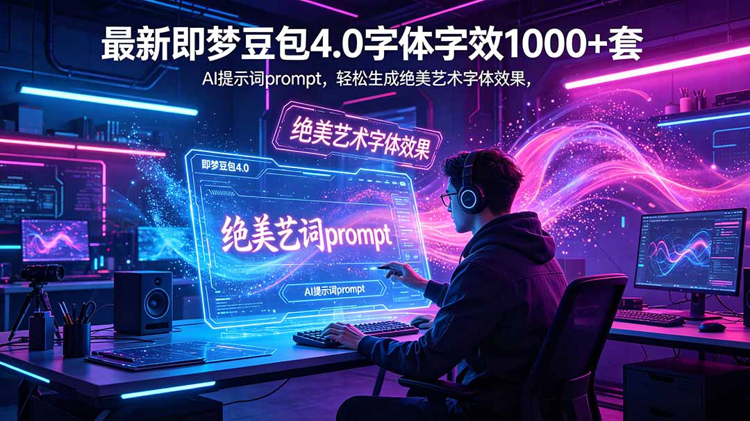 最新即梦豆包4.0字体字效1000+套，AI提示词prompt，轻松生成绝美艺术字体效果-副业网创