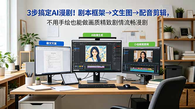 3步搞定AI漫剧！剧本框架→文生图→配音剪辑，不用手绘也能做画质精致剧情流畅漫剧-副业网创